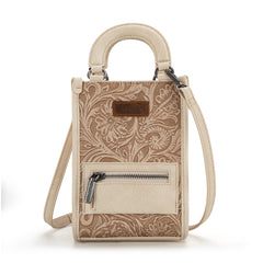 MW1311-1832 Montana West Floral Tooled North South Mini Tote/Crossbody