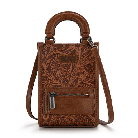 MW1311-1832 Montana West Floral Tooled North South Mini Tote/Crossbody