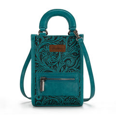 MW1311-1832 Montana West Floral Tooled North South Mini Tote/Crossbody