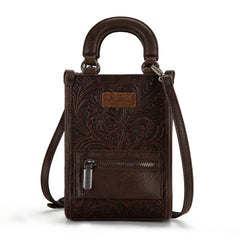 MW1311-1832 Montana West Floral Tooled North South Mini Tote/Crossbody