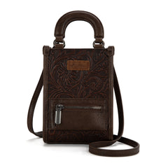 MW1311-1832 Montana West Floral Tooled North South Mini Tote/Crossbody