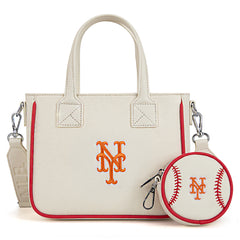 MLB-MT103 MLB New York Mets Team Tote/Crossbody with Baseball Coin Pouch