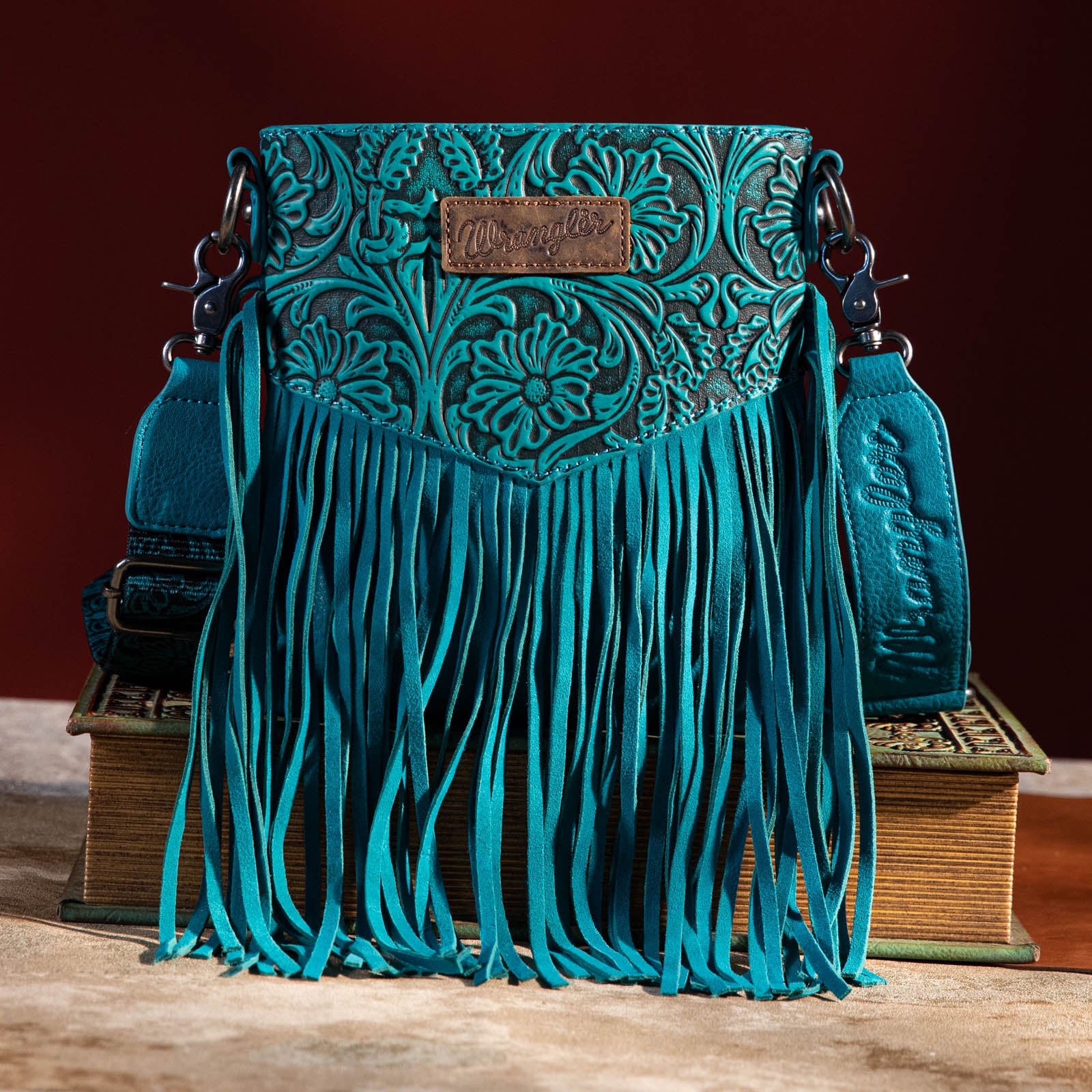 Montana West Turquoise and Fringe Western Crossbody Bag Tan