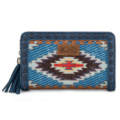 MW1316-W020  Montana West Tooled Aztec Denim Bi-Fold Wallet