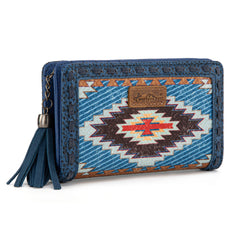 MW1316-W020  Montana West Tooled Aztec Denim Bi-Fold Wallet