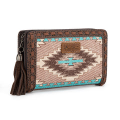 MW1316-W020  Montana West Tooled Aztec Denim Bi-Fold Wallet