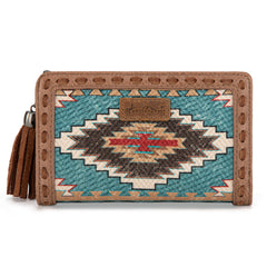 MW1316-W020  Montana West Tooled Aztec Denim Bi-Fold Wallet