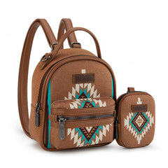 WG174-8601  Wrangler Southwestern Knitted Mini Backpack With Coin Pouch - Brown