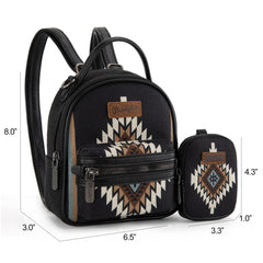 WG174-8601  Wrangler Southwestern Knitted Mini Backpack With Coin Pouch - Black