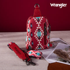 WG2205-210  Wrangler Aztec Print Crossbody Sling Chest Bag  - Burgundy