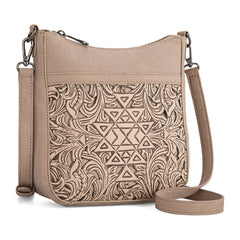 TR190-8360   Trinity Ranch Floral Aztec Tooled Crossbody