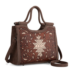 TR190G-8250  Trinity Ranch Floral Aztec Tooled Concealed Carry Tote/Crossbody