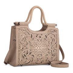 TR190G-8250  Trinity Ranch Floral Aztec Tooled Concealed Carry Tote/Crossbody