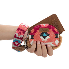 WG166-W0051  Wrangler Sherpa Southwestern Art Print Dual Pouch Wristlet -Brown