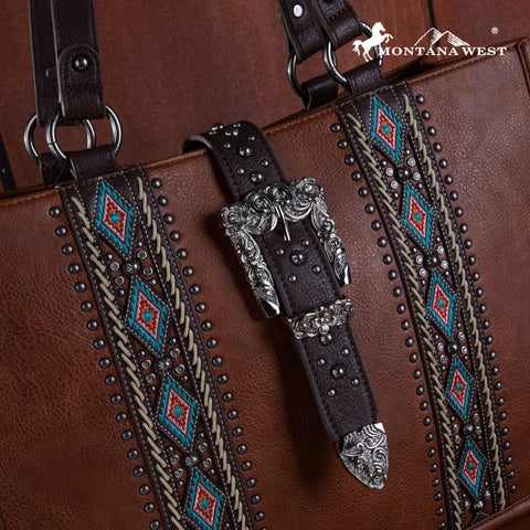 MW1254G-8119  Montana West Buckle Aztec Collection Concealed Carry Tote