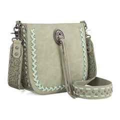 MW1329-8360 Montana West Tooled Collection Crossbody -Light Green