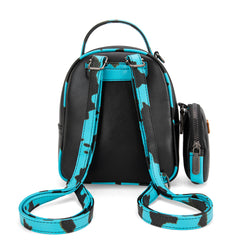 WG102-8600  Wrangler Cow Print  Trimmed Mini Backpack With Coin Pouch - Turquoise