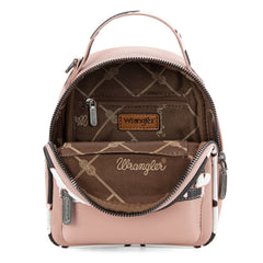 WG102-8600  Wrangler Cow Print  Trimmed Mini Backpack With Coin Pouch - Pink