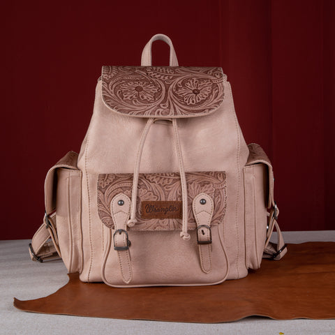 WG12-9110B  Wrangler Vintage Floral Tooled Backpack - Tan