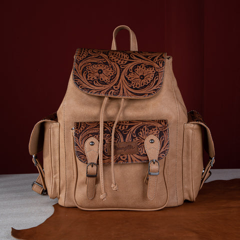 WG12-9110B  Wrangler Vintage Floral Tooled Backpack - Light Brown