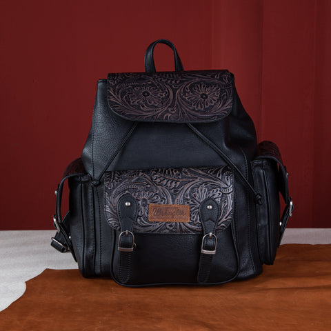 WG12-9110B  Wrangler Vintage Floral Tooled Backpack - Black