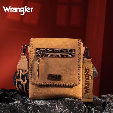 WG72-9360  Wrangler Whipstitch Leopard Print Crossbody - Brown