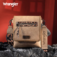 WG72-9360  Wrangler Whipstitch Leopard Print Crossbody - Khaki