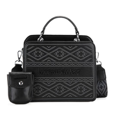 MWF1052-8120   Montana West Embroidered Aztec Tote/Crossbody With Mini Pouch - Black