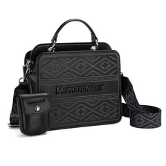 MWF1052-8120   Montana West Embroidered Aztec Tote/Crossbody With Mini Pouch - Black