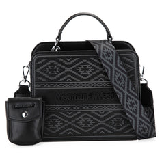 MWF1052-8120   Montana West Embroidered Aztec Tote/Crossbody With Mini Pouch - Black