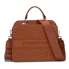 MWF1052-8120   Montana West Embroidered Aztec Tote/Crossbody With Mini Pouch - Brown