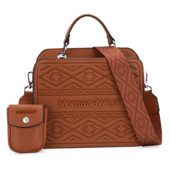 MWF1052-8120   Montana West Embroidered Aztec Tote/Crossbody With Mini Pouch - Brown