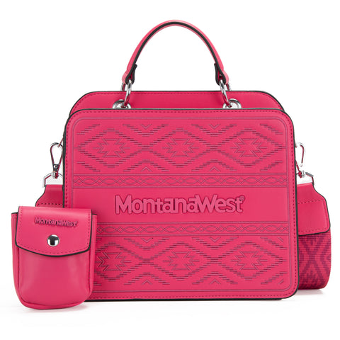 MWF1052-8120   Montana West Embroidered Aztec Tote/Crossbody With Mini Pouch - Pink