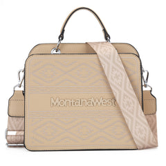 MWF1052-8120   Montana West Embroidered Aztec Tote/Crossbody With Mini Pouch - Tan