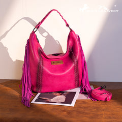 MWF1007G-9360 Montana West Fringe Collection Concealed Carry Hobo/Crossbody - Hot Pink