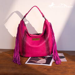 MWF1007G-9360 Montana West Fringe Collection Concealed Carry Hobo/Crossbody - Hot Pink