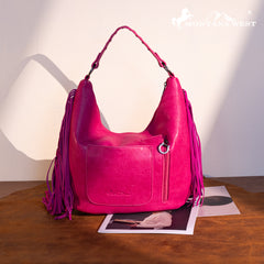 MWF1007G-9360 Montana West Fringe Collection Concealed Carry Hobo/Crossbody - Hot Pink