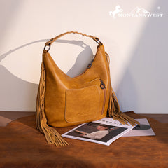 MWF1007G-9360 Montana West Fringe Collection Concealed Carry Hobo/Crossbody -Light Brown