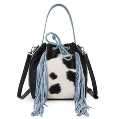 MWF1046-205S Montana West Hair-On Cowhide Drawstring Hobo/Crossbody-Black