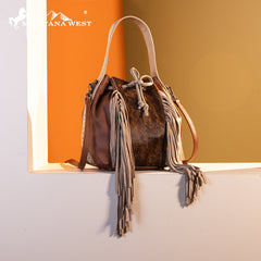 MWF1046-205S Montana West Hair-On Cowhide Drawstring Hobo/Crossbody - Brown