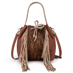 MWF1046-205S Montana West Hair-On Cowhide Drawstring Hobo/Crossbody - Brown