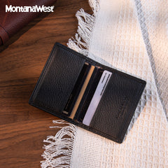 MWS03-W001   Genuine Leather Bi-Fold Card Wallet for Men Woman