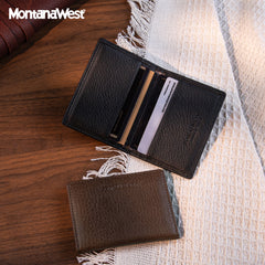 MWS03-W001   Genuine Leather Bi-Fold Card Wallet for Men Woman