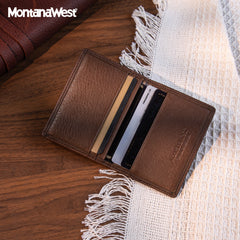 MWS03-W001   Genuine Leather Bi-Fold Card Wallet for Men Woman