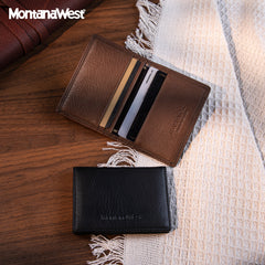 MWS03-W001   Genuine Leather Bi-Fold Card Wallet for Men Woman