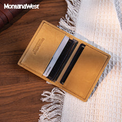 MWS03-W001   Genuine Leather Bi-Fold Card Wallet for Men Woman