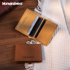 MWS03-W001   Genuine Leather Bi-Fold Card Wallet for Men Woman