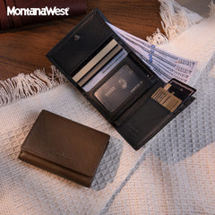 MWS04-W001   Montana West Genuine Leather Tri-Fold  Wallet For Men Woman