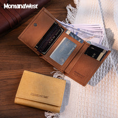 MWS04-W001   Montana West Genuine Leather Tri-Fold  Wallet For Men Woman