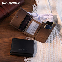 MWS04-W001   Montana West Genuine Leather Tri-Fold  Wallet For Men Woman